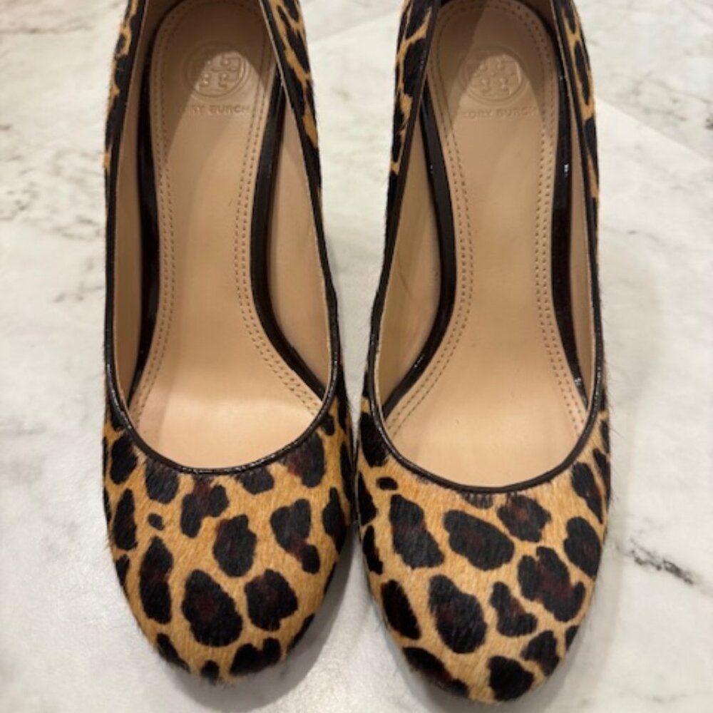 Tory Burch Astoria Leopard Print Calf Hair Wedge Pump